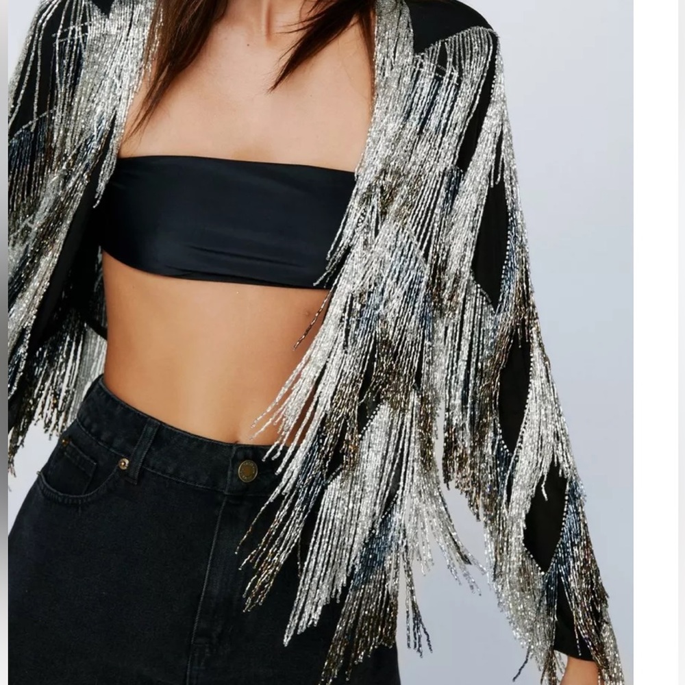 Abstract Design Tassle Beaded Jacket